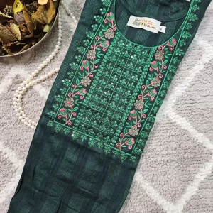 Green colour kurthi with embroidery work on the yoke part