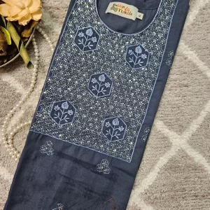Dark Blue color kurthi with thread embroidery work on the yoke part