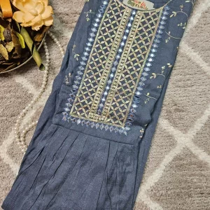 Gray color Ghera kurthi with embroidery work on the yoke part