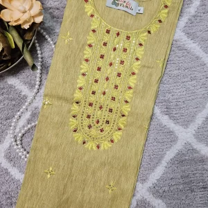 Yellow color kurthi with embroidery work on the yoke part