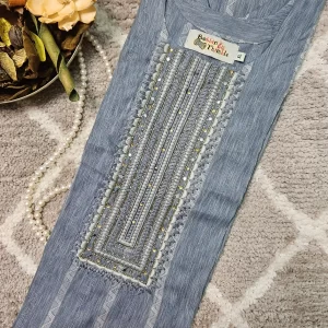Blue color kurthi with thread & beeds embroidery work on the yoke part