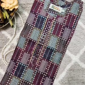 Multi color printed kurthi with minimal mirror work on the yoke part