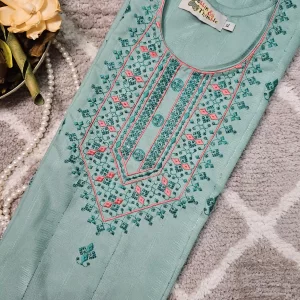 Blue color kurthi with thread embroidery work on the yoke part