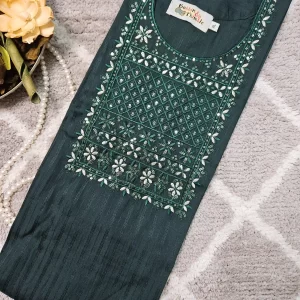 Green color kurthi with Sequence & thread embroidery work on the yoke part