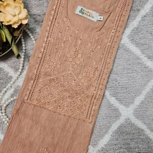 Brick color kurthi with self color thread embroidery on the yoke part