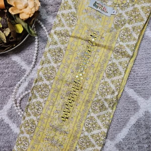 Yellow & Cream combination printed kurthi with minimal mirror work on the yoke part