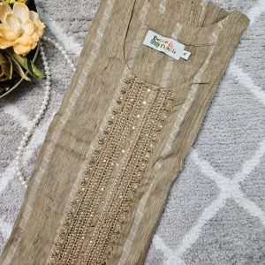 Brown color kurthi with beeds work on the yoke part