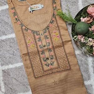 Brown color kurthi with embroidery work on the yoke part