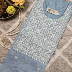 Light Pastel Blue color kurthi with silvery thread & Sequence embroidery work on the yoke part