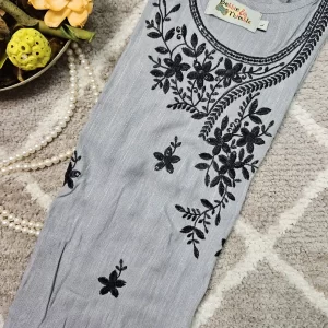 Gray color kurthi with Black thread & Sequence embroidery work on the yoke part